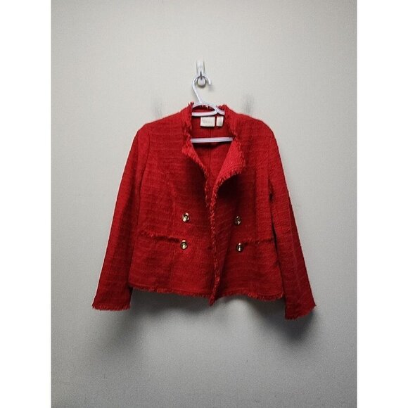 Chico's Jackets & Blazers - Chico’s size O red button front knit Blazer jacket Pockets  womens